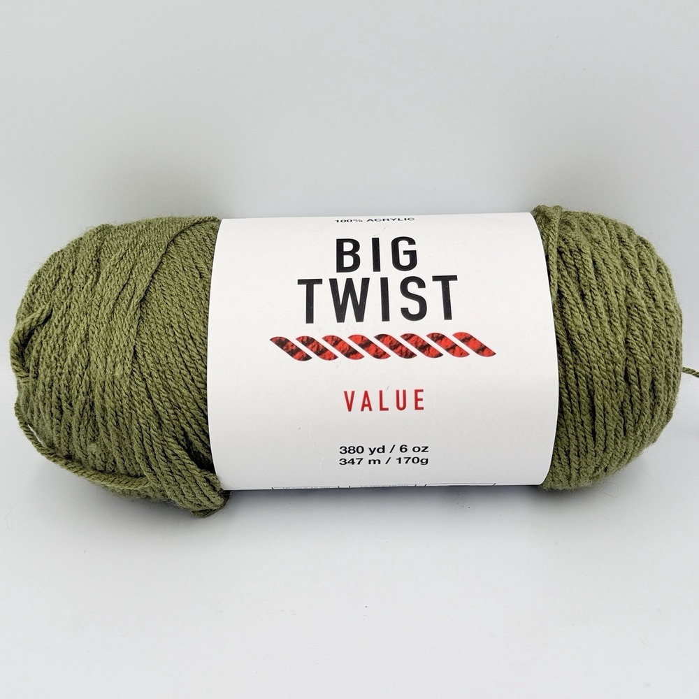 Big Twist Value Olive Drab Medium 4 Acrylic Yarn 380 Yds 6 Oz Green Skein